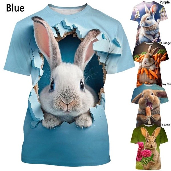 ใหม่ เสื้อยืด แขนสั้น พิมพ์ลายกระต่ายน่ารัก แฟชั่นฤดูร้อน 3ง สําหรับผู้ชาย และผู้หญิง