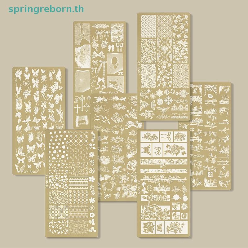 # แฟชั่น TH # 12x6 ซม. แผ่นปั๊มเล็บสี่เหลี่ยมสีทอง Bowknot ผีเสื้อดอกไม้ดอกไม้ไฟออกแบบเล็บแม่แบบสําหรับ DIY ตกแต่งเล็บ