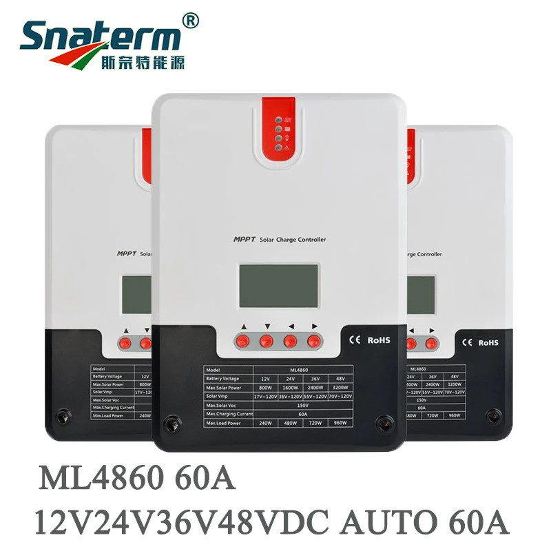 SRNE ML4860 60A 12V24V/36V/48V Auto MPPT solar Charge Controller สําหรับแบตเตอรี่ลิเธียมพลังงานแสงอา