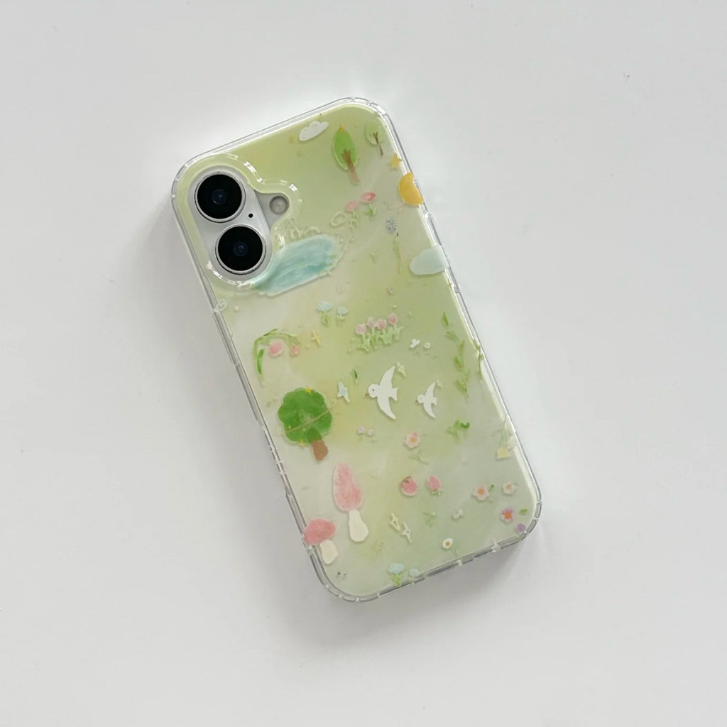 ตัวอักษรฤดูใบไม้ผลิสองชั้น lMD เหมาะสําหรับ Apple 16/15/14/13pro เคสโทรศัพท์ 12/11 เคสแข็ง XR/XSmax เคสโทรศัพท์สร้างสรรค์