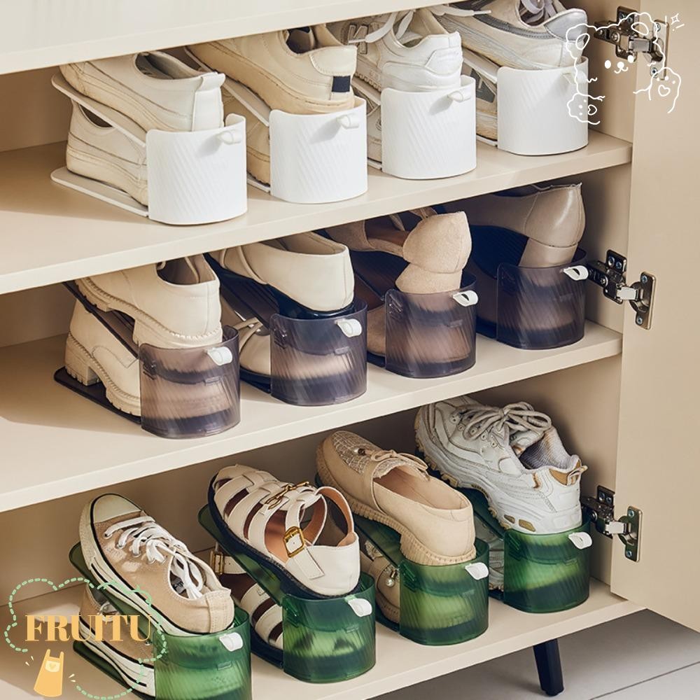 Fruitu ชั้นวางรองเท้าแบบปรับได้, ปรับความสูงเกียร์ 3 PP Shoe Organizer, แถบกันลื่นประหยัดพื้นที่ Double Layered หนาผู้ถือรองเท้าตู้รองเท้า
