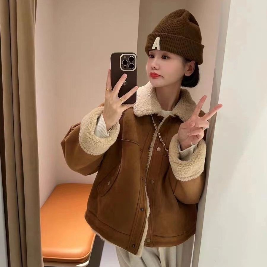 เสื้อโค้ทกํามะหยี่เนื้อแกะขนสัตว์ใหม่ของ Maillard ผู้หญิงเนื้อแกะหนาหลวมฤดูใบไม้ร่วงฤดูหนาว - รูปที่ 5