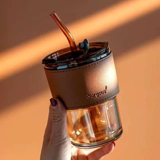 แก้วน้ำดื่มถ้วยกาแฟ [ส่งเร็วพิเศษ!] การจัดส่งรวดเร็วแก้วทนความร้อน หลอดดื่ม แก้วกาแฟน้ำเย็น แก้ว กระจก glass straw cold