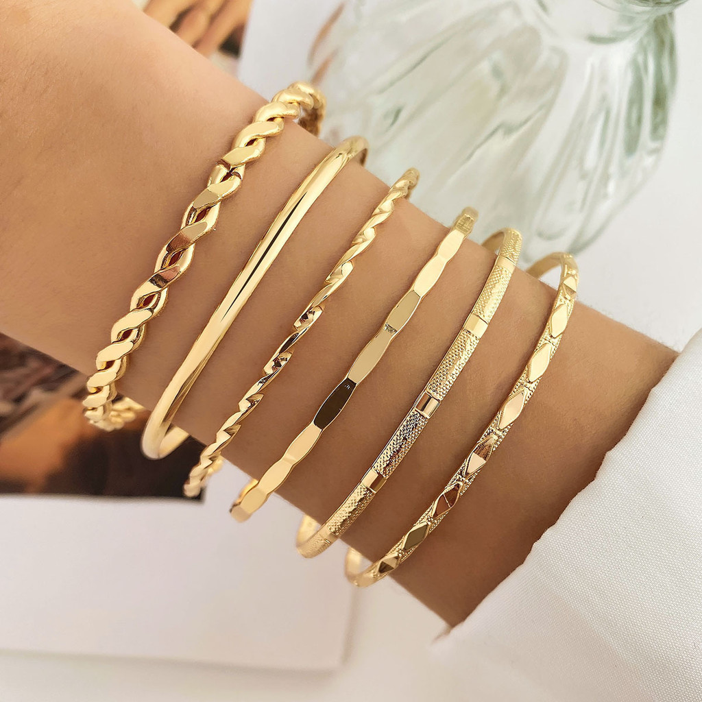 6 ชิ้น/เซ็ต Punk อินเทรนด์ Multilayer สร้อยข้อมือและกําไลข้อมือผู้หญิง Elegant Delicate Twist Sparkling ปรับกําไลข้อมือเครื่องประดับคู่ของขวัญ