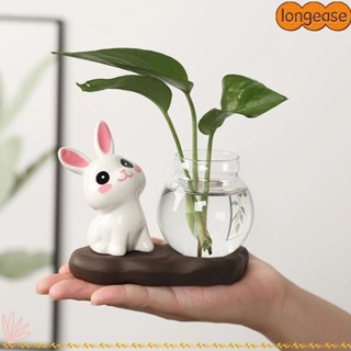 แจกันแก้วใส ยาว กระต่ายน่ารักพร้อมฐานไม้แจกันพืชไฮโดรโปนิกส์…