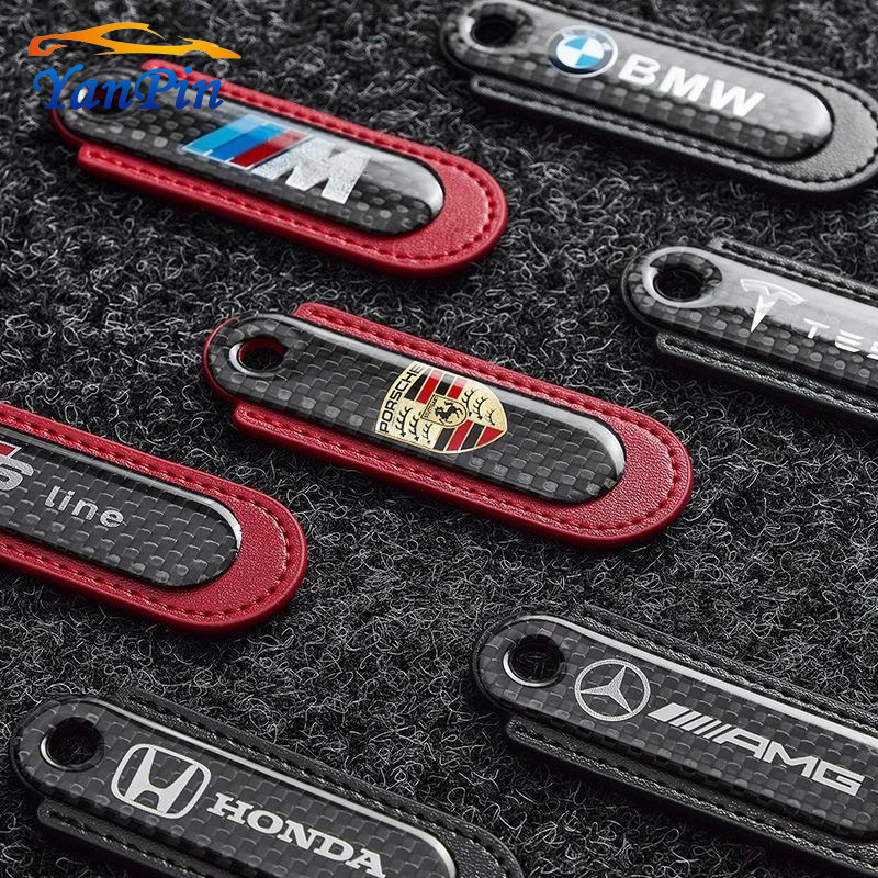 [คลังสินค้าพร้อม] พวงกุญแจคาร์บอนไฟเบอร์ โลโก้รถ พวงกุญแจหนัง BMW AMG Mercedes Benz Honda Audi M