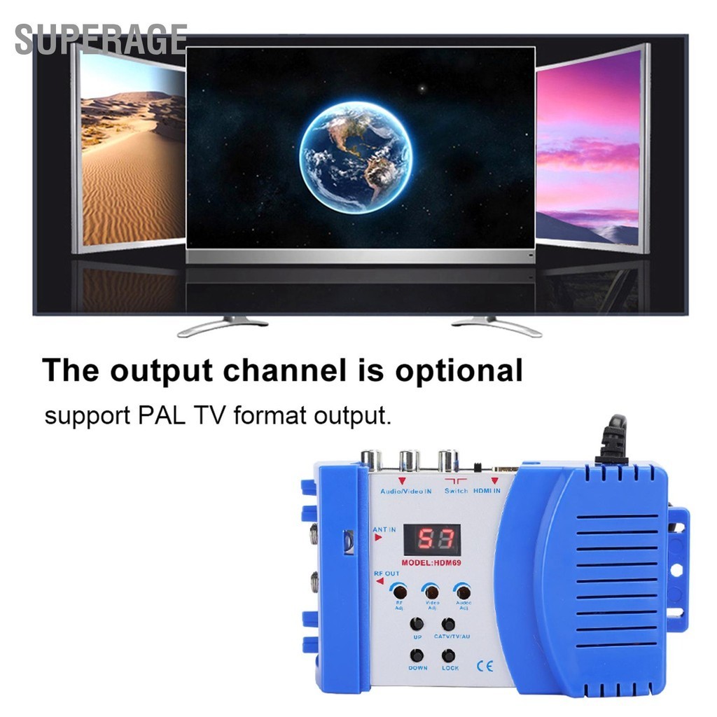Superage HDM69 ดิจิตอล RF HDMI Modulator AV to Converter VHF UHF PAL มาตรฐานแบบพกพา สำหรับ EU 100-240V
