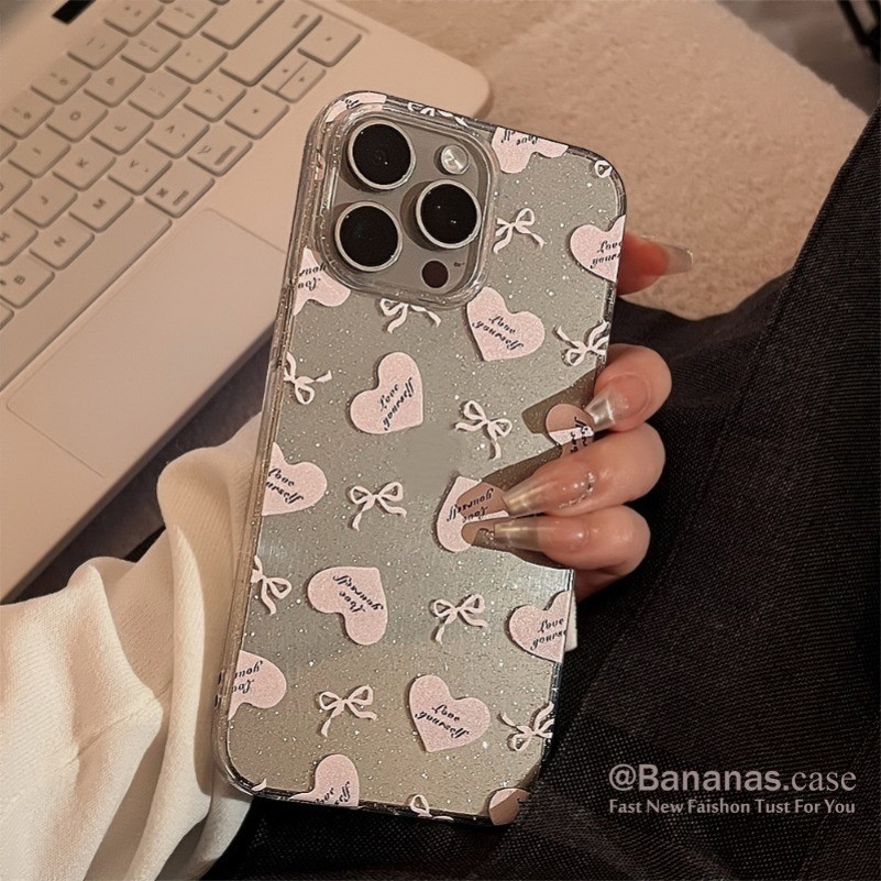 เคสโทรศัพท์มือถือแบบนิ่ม ใส ลายโบว์หัวใจ เจ้าหญิง สีชมพู สําหรับ iPhone 15 14 13 12 11 Pro Max X XR XS Max 7 8 6 6s Plus SE2020