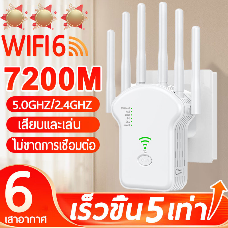 Wifi Repeater ตัวดูดสัญญาณ wifi 2.4Ghz/5GHz 6 เสาอากาศขยาย 1200bps ครอบคลุมสัญญาณ1000㎡ ตัวกระจายไวไฟ ตัวดึงสัญญาณ
