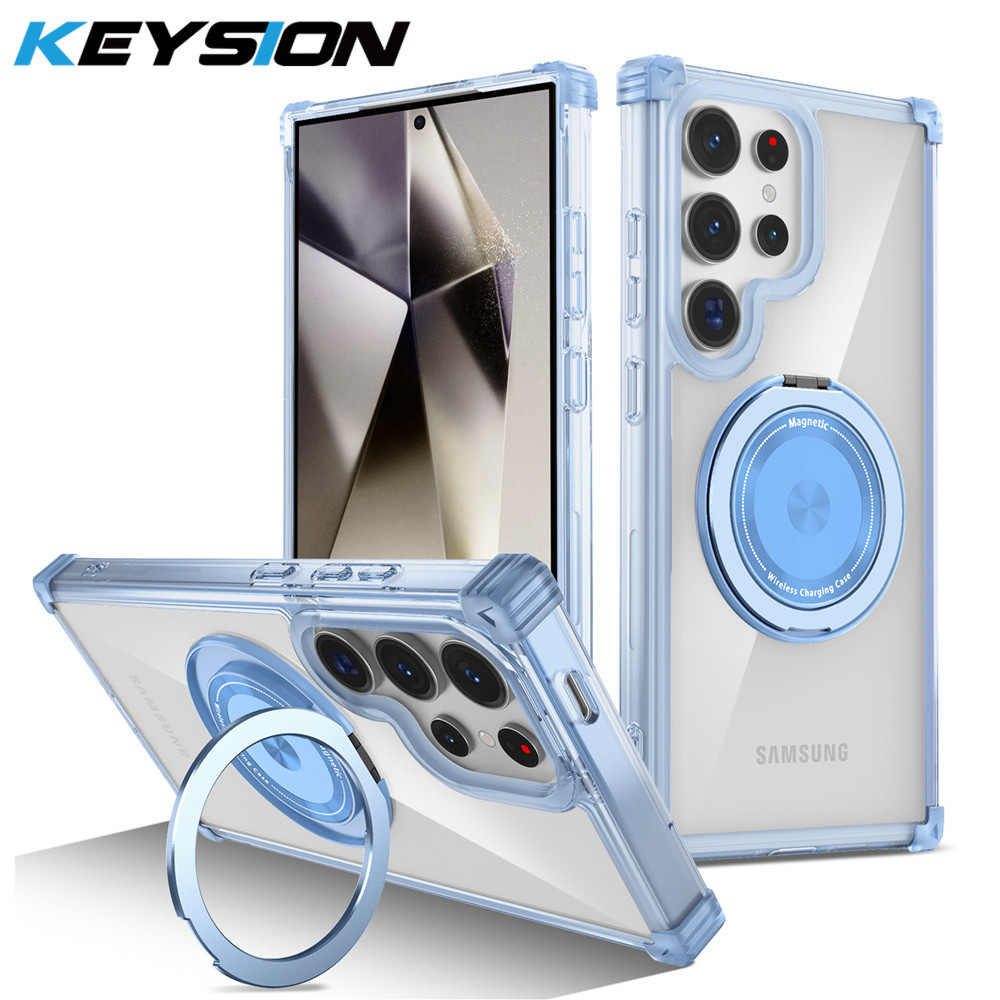 Keysion เคสโทรศัพท์มือถือแบบใส พร้อมแหวนแม่เหล็กตั้งโทรศัพท์ สําหรับ Samsung S24 Ultra S23 FE S22+ Galaxy Note 20 Ultra