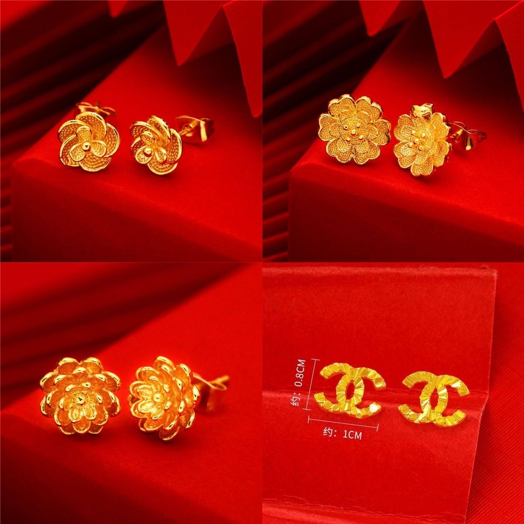 ต่างหูสตั๊ด ชุบทอง 24K รูปดอกกุหลาบ เครื่องประดับแฟชั่น