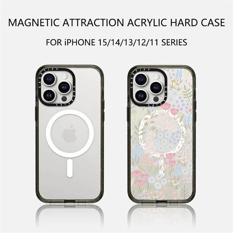 Casetify X เคสโทรศัพท์มือถืออะคริลิค TPU แบบแข็ง ลายดอกไม้ พร้อมกล่อง สําหรับ Apple IPhone 12 13 14 15 Pro Max