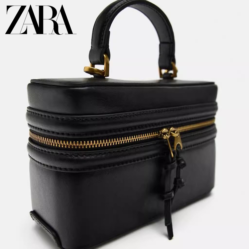 Zara's กระเป๋าถือ กระเป๋าสะพายไหล่ สะพายข้าง หนังแข็ง ทรงสี่เหลี่ยม ขนาดเล็ก สีดํา แฟชั่นยอดนิยม สําหรับสตรี