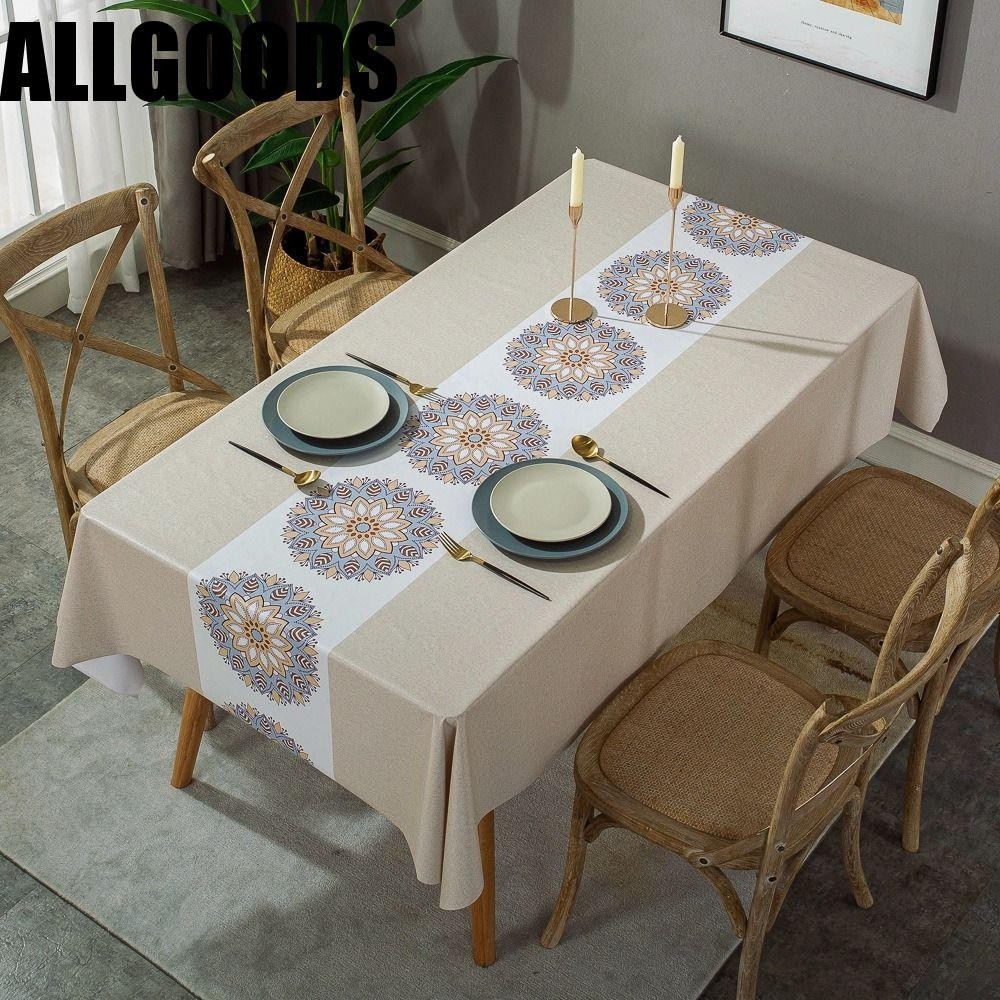 Allgoods ผ้าปูโต๊ะ PVC กันน้ํามัน แบบหนา ทรงสี่เหลี่ยมผืนผ้า พิมพ์ลายมันดาลา สําหรับตกแต่งโต๊ะ