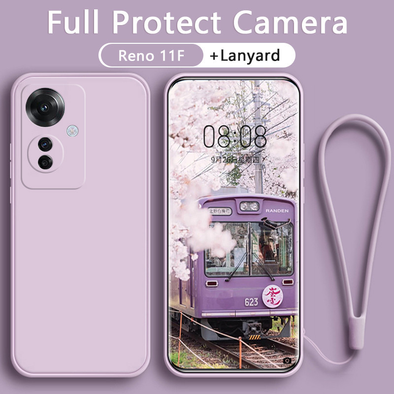 เคส OPPO Feno 11F 11 Pro 5G เคสซิลิโคนเหลวพร้อมกล้องแบบเต็มสายคล้อง สายคล้องเชือกเส้นเล็ก ข้าวแดง