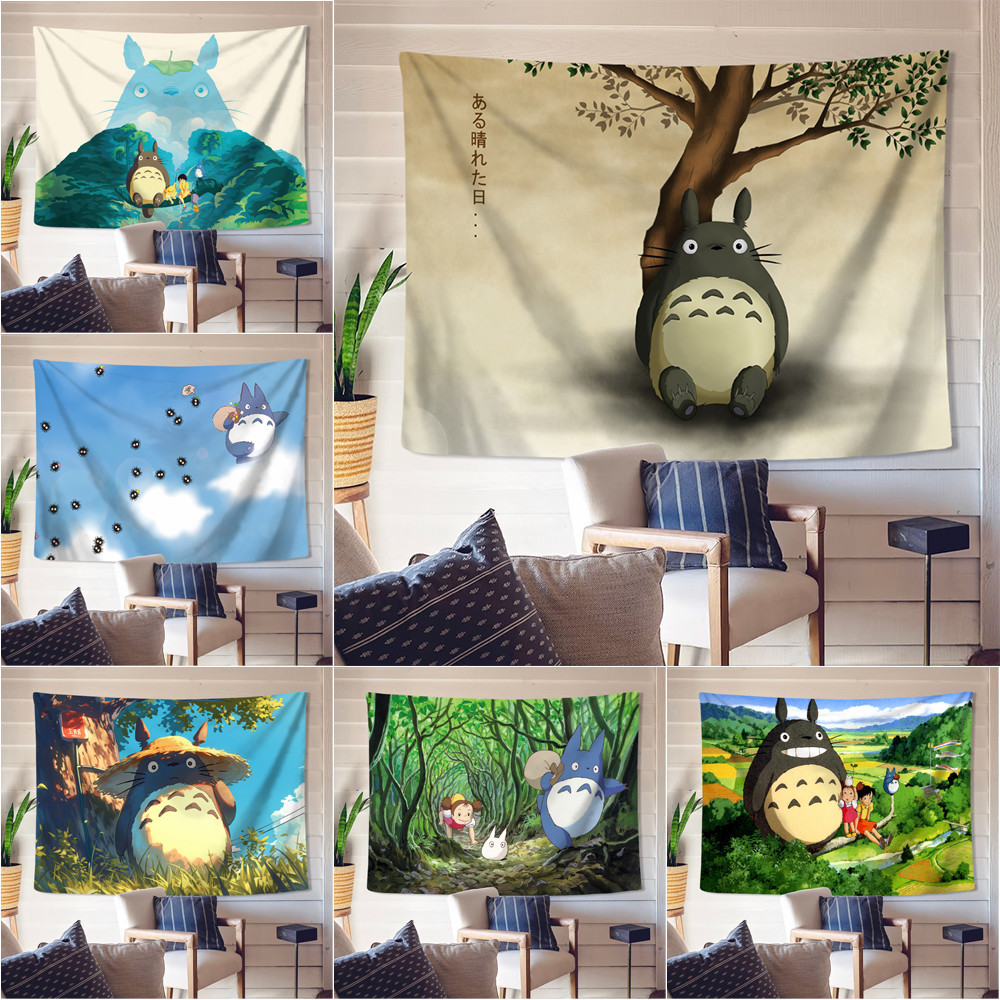 พรมโพลีเอสเตอร์ ลาย My Neighbor Totoro พร้อมคลิป สําหรับแขวนตกแต่งผนังบ้าน ห้องนอน