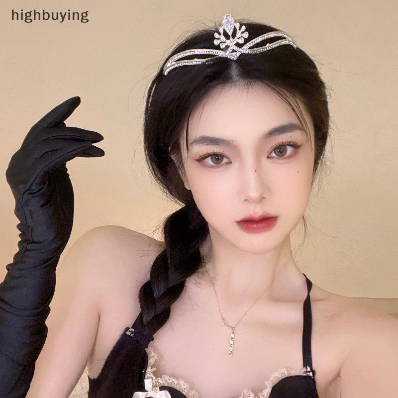 [ Highbuying ] คริสตัลมงกุฎ Tiara สําหรับผู ้ หญิงงานแต ่ งงาน Elegant Rhinestone เจ ้ าสาวมงกุฎอุปกรณ ์ เสริมผมเครื ่ องประดับพรรคใหม ่ สต ็ อก