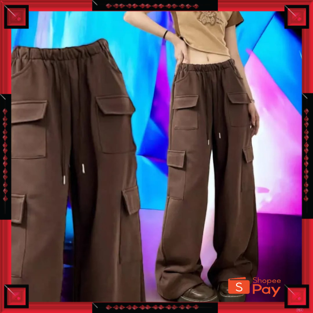 5.5 CARGO // JOOLY UP CARGO กางเกงขายาวผู้หญิงพร้อมกระเป๋า - กางเกงขายาวเกาหลี POCKET CULOT PANTS
