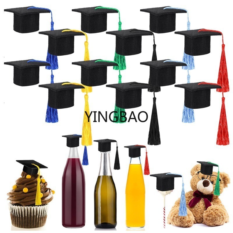 10 ชิ้น Mini Graduation หมวกตกแต่งขวด 2024 ขนาดเล็ก สีดํา พร้อมพู่สีสันสดใส สําหรับตกแต่งโต๊ะปาร์ตี้รับปริญญา