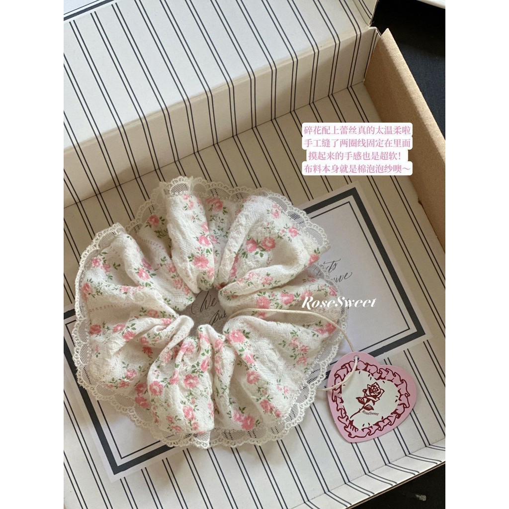 2024 Tie Head สไตล ์ เกาหลี ins High-End ดอกไม ้ Scrunchy แหวนลูกไม ้ ผมแหวนเครื ่ องประดับผม - รูปที่ 7