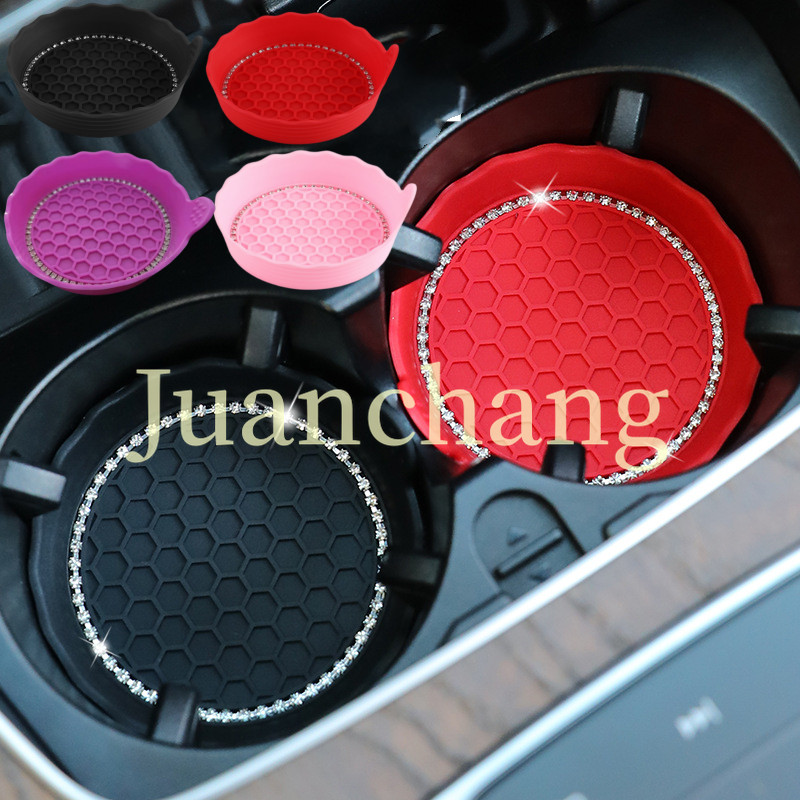 2 ชิ ้ น Universal Non-slip ถ ้ วยน ้ ํา Pad รถ Coaster เพชร Rhinestone Bling ตกแต ่ ง Anti-skid ถ ้ วยยางขวดรถอุปกรณ ์ ตกแต ่ งภายใน