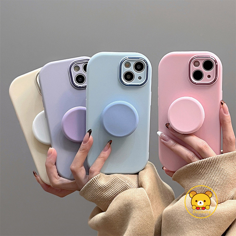 Ins สไตล ์ สีทึบพร ้ อมขาตั ้ งสําหรับ Xiaomi 14 13 13T 12 12S 12T Pro 13 Lite 12X โทรศัพท ์ กรณีผู ้ ถือแฟชั ่ น Dopamine ซิลิโคนนุ ่ มรวมทุกอย ่ าง Anti-Fall ครอบคลุมคู ่ กรณี