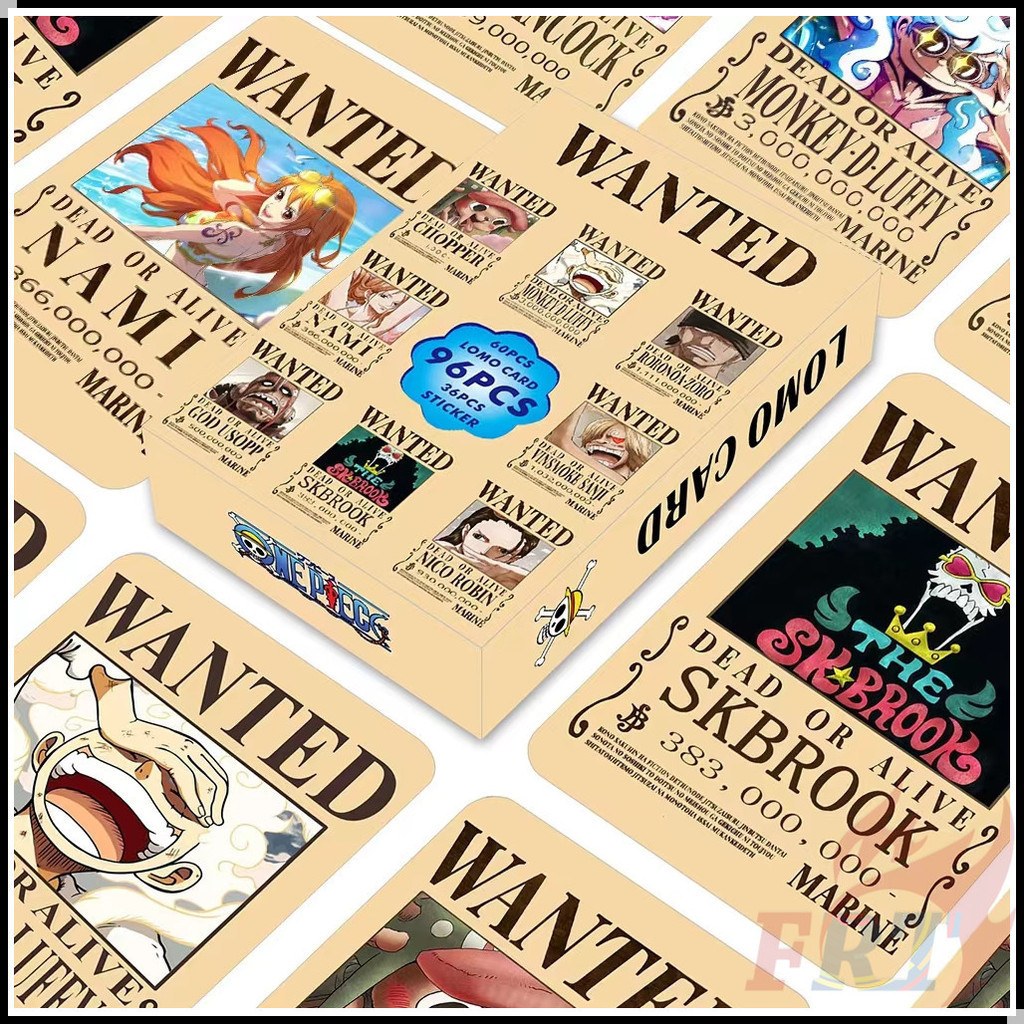 96Pcs/Box One Piece Wanted - Anime One Piece Series 02：60Pcs Double Sided Lomo Cards & 36Pcs Stickers Mini Postcard Fans Collections Photocards