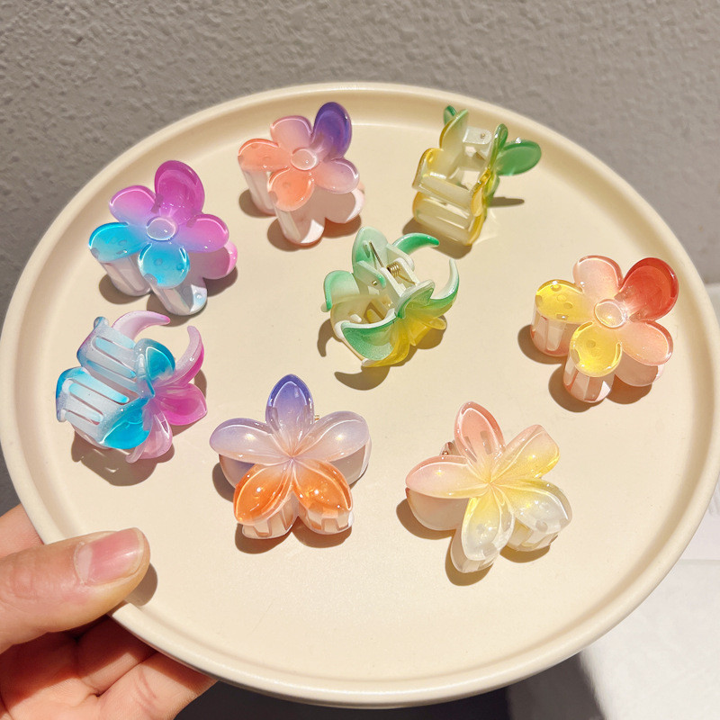 4 ซม.สไตล ์ ใหม ่ Frangipani คลิปขนาดเล ็ กสีตัดกันดอกไม ้ คลิปผมฤดูร ้ อน Shark คลิปผมคลิป Headdress