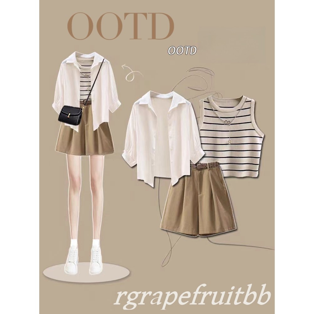 NEW🌞ชุดเซท3ชิ้น✨เสื้อ+เสื้อกั๊ก+กางเกงขาสั้น น้ำตาล น่ารักมากก แฟชั่นสไตล์เกาหลี🌸เหมาะสำหรับสาวอ้วนด้วย ขนาดM-3XL - รูปที่ 2