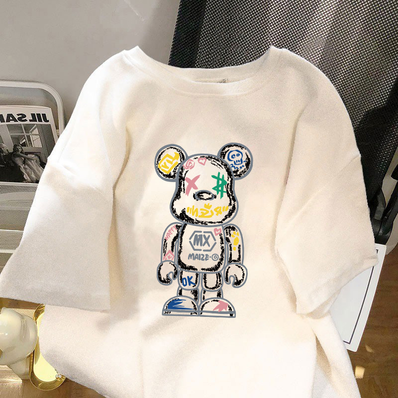 Pofloret เสื้อยืดเท่ๆ oversize ผ้าฝ้าย100% โอเวอร์ไซซ์ สีดําเข้ม สไตล์ฮิปฮอป เรโทร #T1508