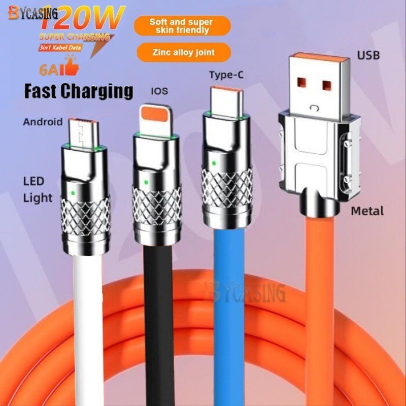 3 In 1 Data Cable Simple Super Fast Charger Multi-function Micro USB สําหรับ Android Type-C IOS โทรศ