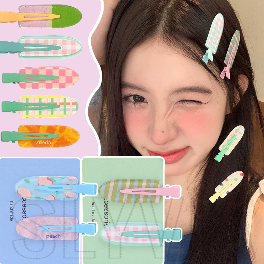 2 ชิ้น/เซ็ตกิ๊บติดผม-ไม่มีCrease Basic Hairpin - Geometric Spipes Fruit Clip - เครื่องมือจัดแต่งทรงผม-ด้านข้าง Fix Barretteสําหรับล้างหน้าแต่งหน้า-ไร้ร่องรอย,หวาน,สีสัน,สไตล์ INS