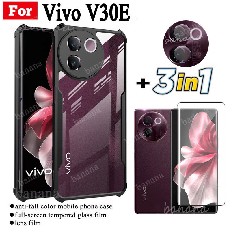 3in1 Vivo V30E Anti-fall โทรศัพท์มือถือสําหรับ Vivo V30 Pro V29 Prp V29E ฟิล์มกระจกนิรภัย + ฟิล์มเลน
