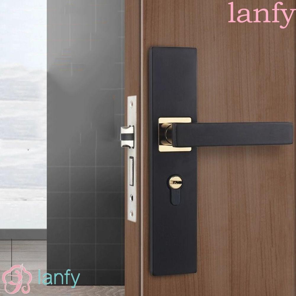 Lanfy มือจับประตูล ็ อคชุดกุญแจสแควร ์ Universal ภายในประตู Lockset, ประตูหยุดพร ้ อมปุ ่ มแผงหนาติดตั ้ งง ่ ายประตูห ้ องนอนล ็ อคห ้ องนอน