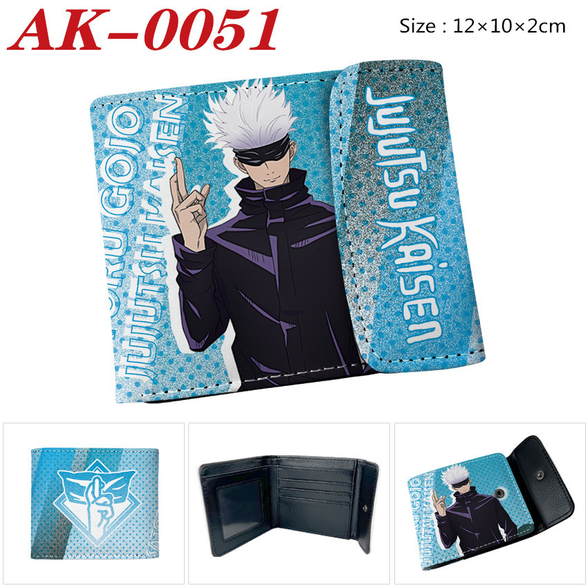 Jujutsu Kaisen Satoru Gojo สีการ์ตูน PU หนังเด็กปกปิดหัวเข็มขัดกระเป๋าสตางค์สั้นกระเป๋าใส่เหรียญนักเรียน