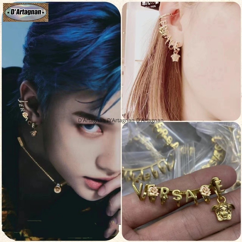 {TOP} Medusa Head Letter logo ต่างหูหน้าทอง (ชิ้นเดียว) ทองเหลืองทอง-Plated Steel Seal เกาหลี 2023 สไตล์ใหม่ Retro Elegant Retro แฟชั่น Non-Fade 925 เข็มเงินสําหรับผู้หญิง
