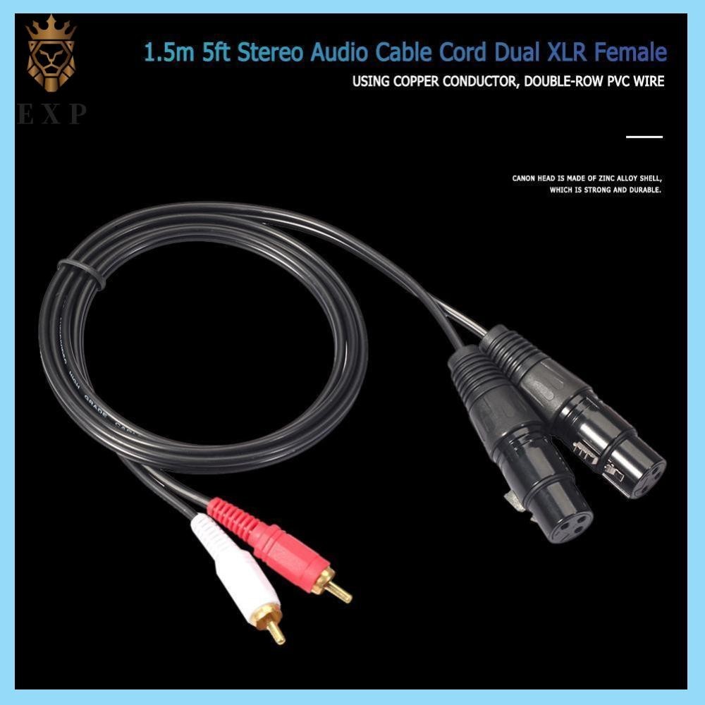 [ระเบิด1.th ] 1.5m 5ft Stereo Dual RCA Male Plug to Dual XLR หญิงสายสัญญาณเสียงสายไฟ