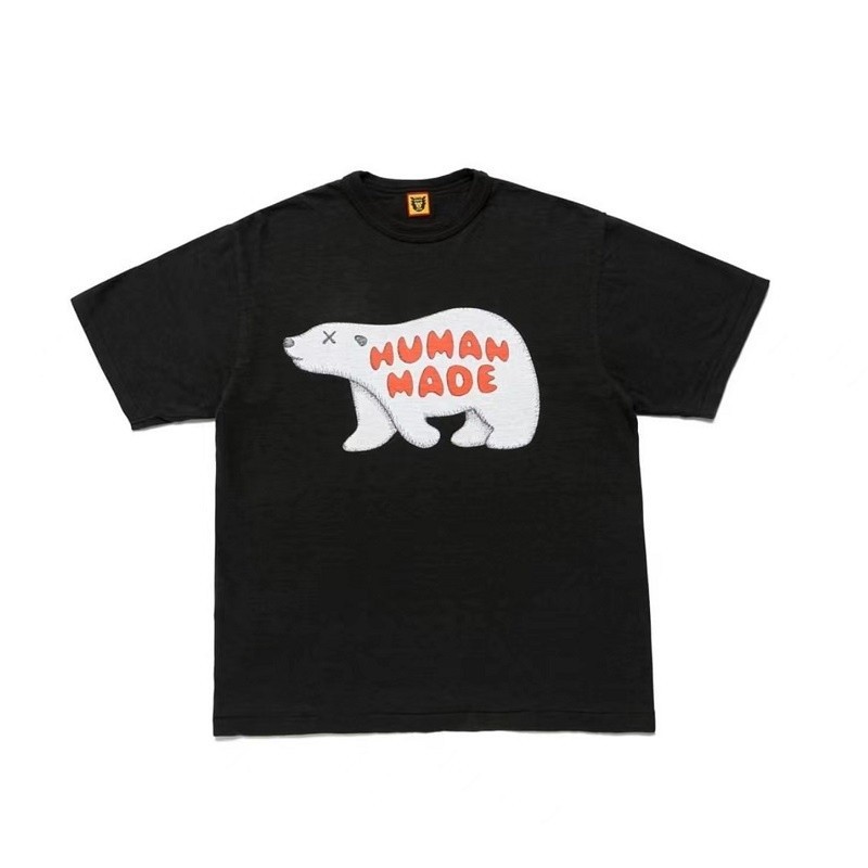 ใหม่ HUMAN MADE X KAWS Co-Branded Polar Bear Heart Printed Pure Cotton Men Women Short-Sleeved T-Shirt Trendy_09