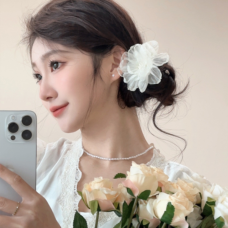 กิ ๊ บติดผม Camellia ตาข ่ ายหวานเกาหลีสําหรับผู ้ หญิง