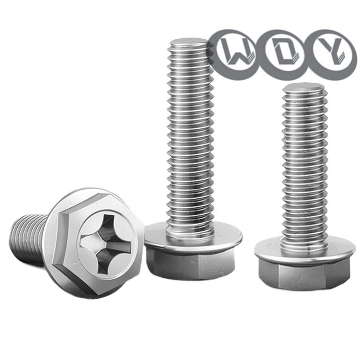 M3M4M5M6M8 สแตนเลส 304 น็อตหัวหกเหลี่ยม ติดจาน พื้นหยาบ เกลียวมิล หยาบ น็อต สกรู GB5789 Hexagon Flan