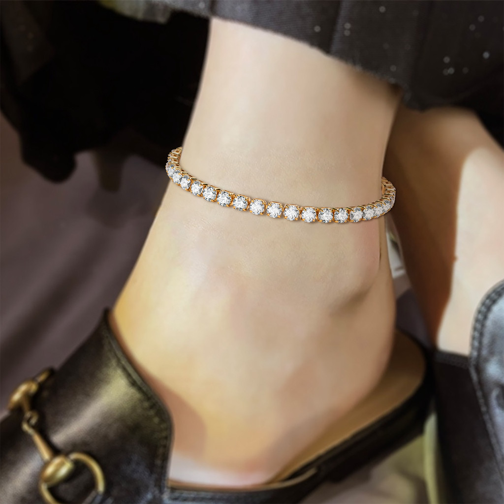 Vnox Zircon เทนนิสกล่องโซ่ปรับฟุตสําหรับหญิงสาว,18K Gold Charm หรูหราสร้อยข้อเท้าเครื่องประดับของขวัญ