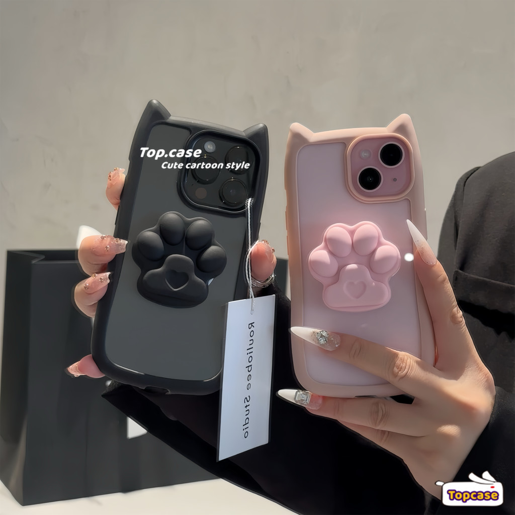 เข้ากันได้กับ iPhone 11 15 14 13 12 Pro Max Cat Scratch Bracket Hot Simple Luxury Ins หูแมวโปร่งใสรวมทุกอย่างเคสโทรศัพท์ปกอ่อน