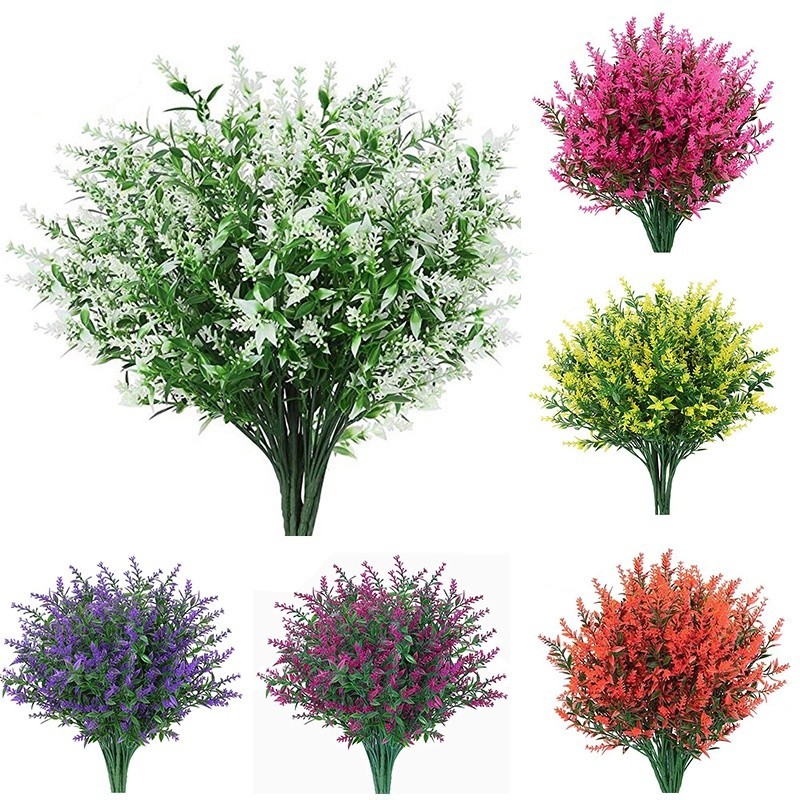 Popkozzi ดอกไม้ประดิษฐ์ ดอกลาเวนเดอร์ พลาสติก สีเขียว สําหรับตกแต่งบ้าน ระเบียง งานแต่งงาน กลางแจ้ง