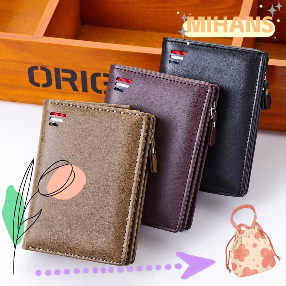 Mih Mens Leather Wallet Short Business Wallets ID Card Holder