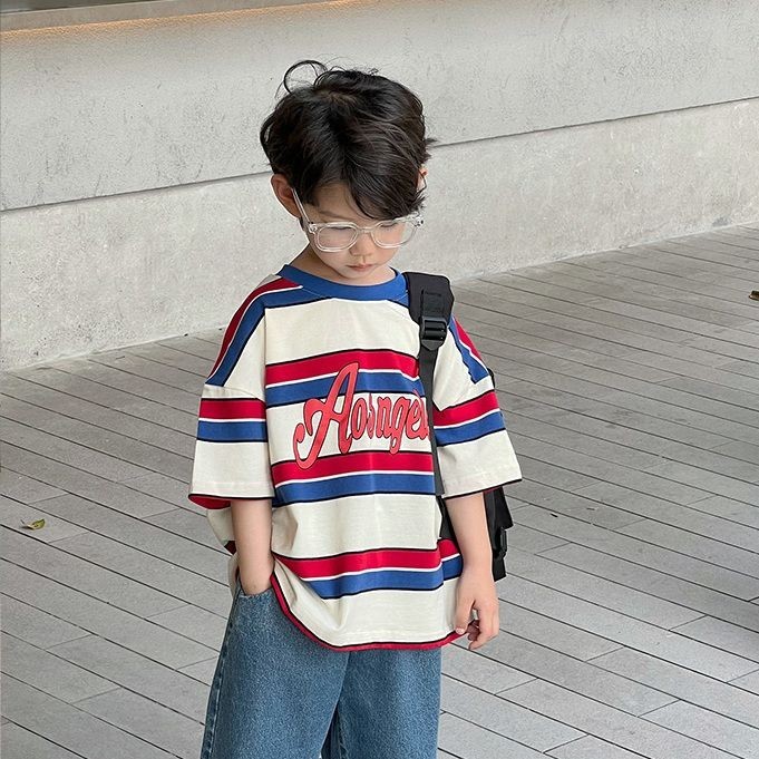 【พร้อมส่ง】【Boy Tshirt】เสื้อยืดแขนสั้น ผ้าฝ้าย 100% ทรงหลวม พิมพ์ลาย (1-14 ปี) แฟชั่นสไตล์เกาหลี สําหรับเด็กผู้ชาย