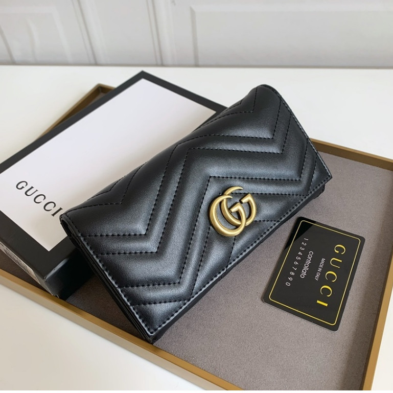 ของแท ้ 100 % Gucci New Classic Women 's Long Wallet, GG Fashion clip