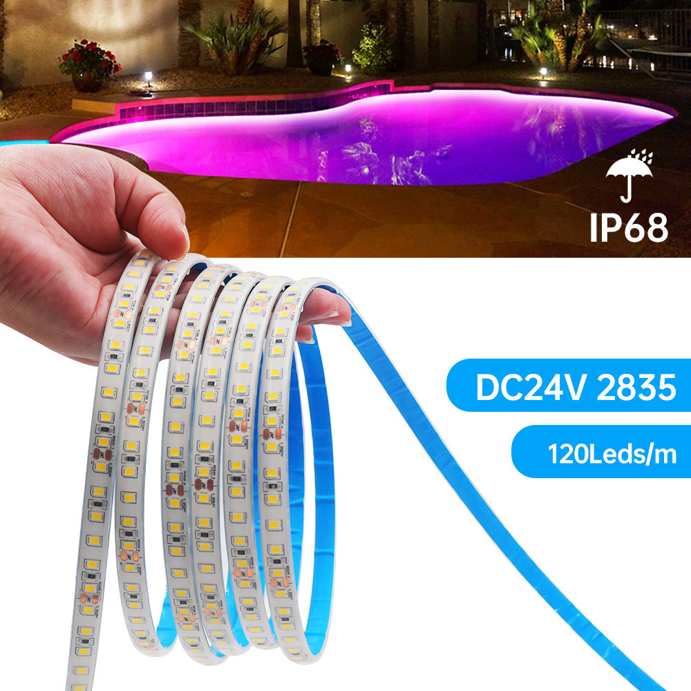 Ip68 กันน้ํา LED Strip Light 2835 DC 24V คุณภาพสูงใต้น้ํากลางแจ้ง Satety เทป LED ยืดหยุ่น 120Leds ริบบิ้นสําหรับสระว่ายน้ํา - รูปที่ 3