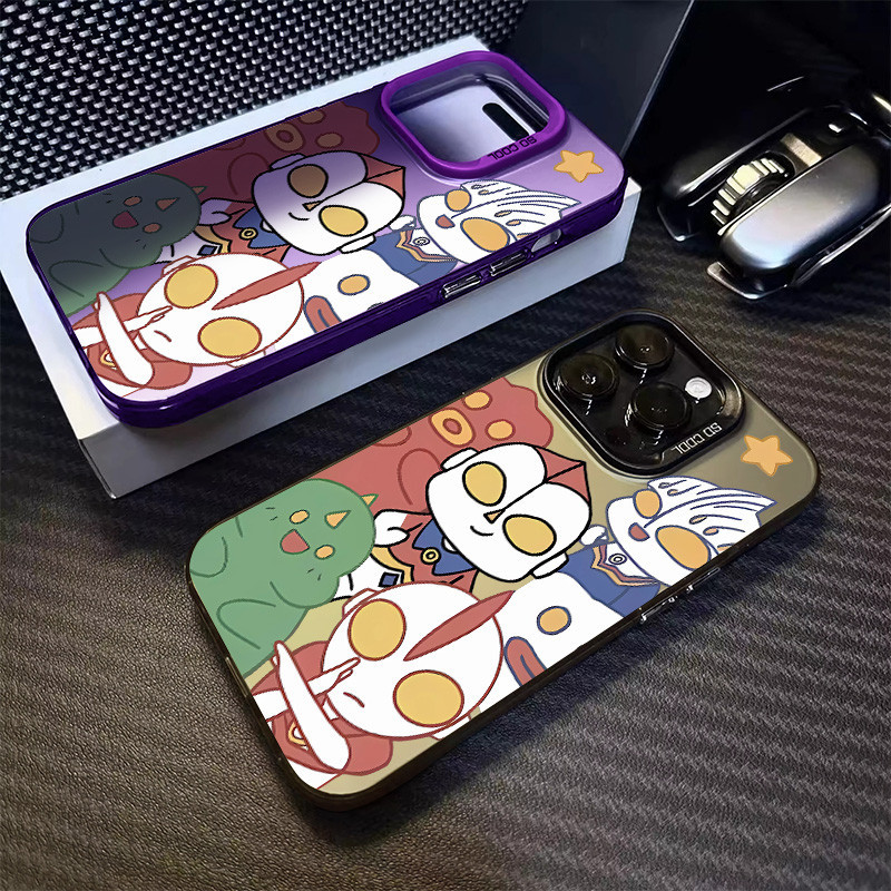 การ์ตูนสร้างสรรค์ Ultraman เคสโทรศัพท์ใช้งานร่วมกับ IPhone 15 13 14 12 Pro X XR Xs Max 7/8 Plus Se2020 อิสระเลนส์กรอบป้องกันซิลิโคนแข็ง Anti Drop TPU เคสโทรศัพท์