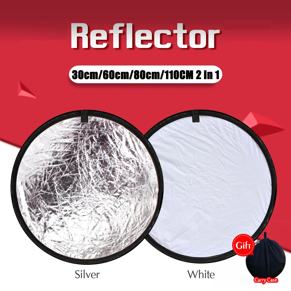 30cm/60cm/80cm/110cm Photography Sliver & White 2 in 1 Reflector Photo Studio Light Diffuser Multi-Disc with Bag