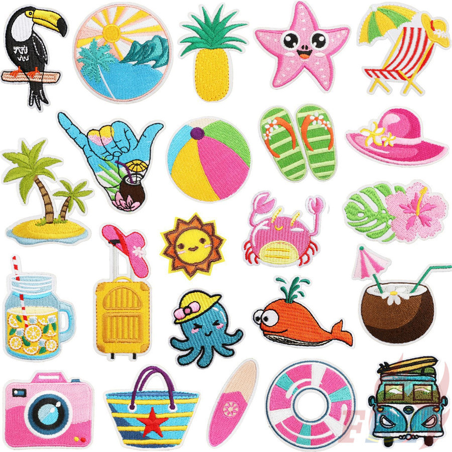 ☸ Coconut / Surfing / Swimming - Enjoy The Summer Holiday Iron-on Patch ☸ 1 ชิ้น DIY เหล็กบนเย็บป้ายแพทช์ตกแต่งผ้า